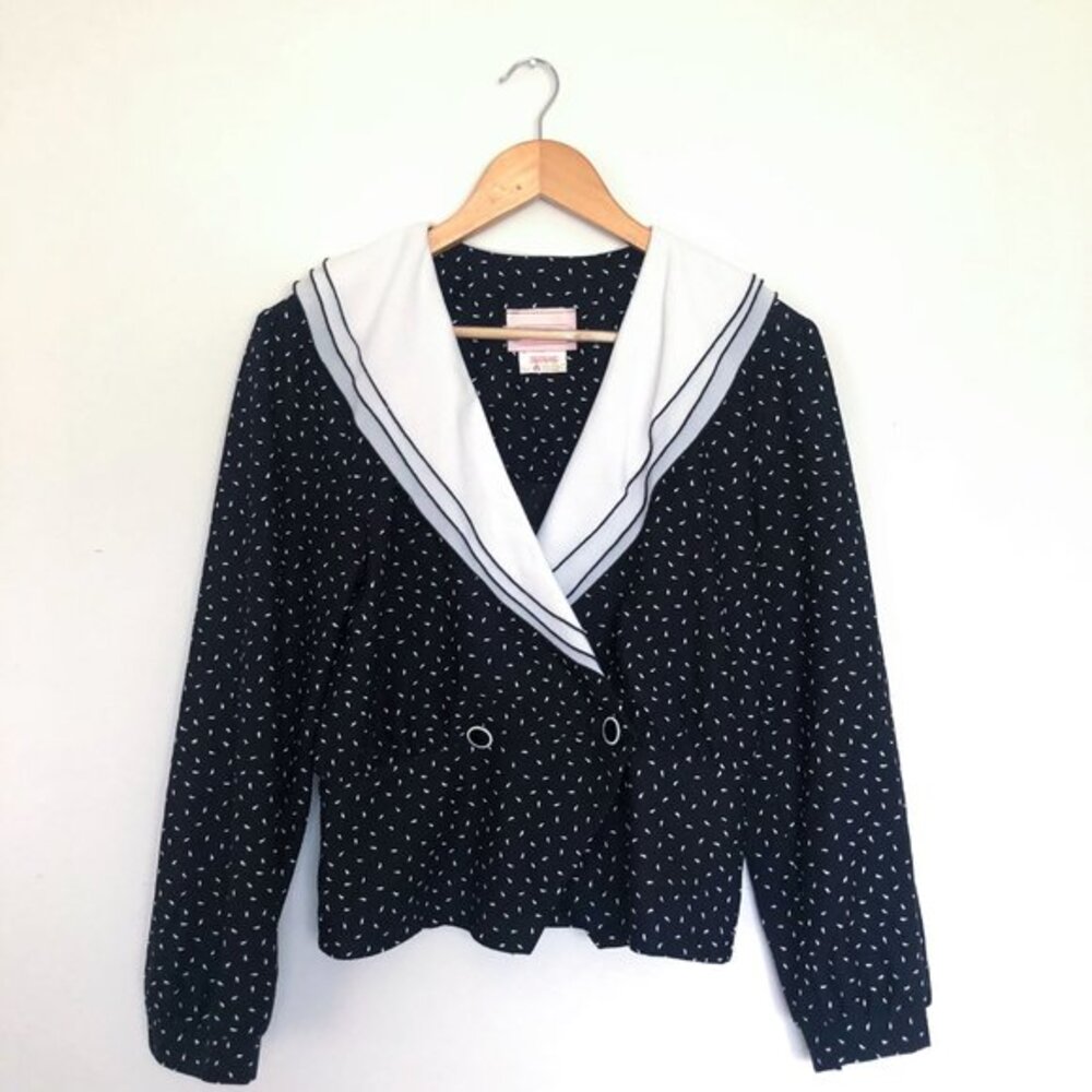 Vintage Collared Long Sleeve Sailor Collar Cardigan Shirt V.I. Petites